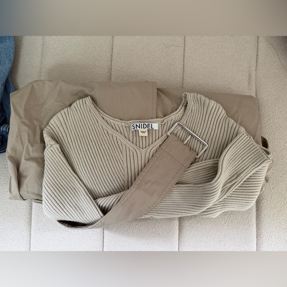 Sindel Beige Ribbed Sweater and Trench Dress One Size